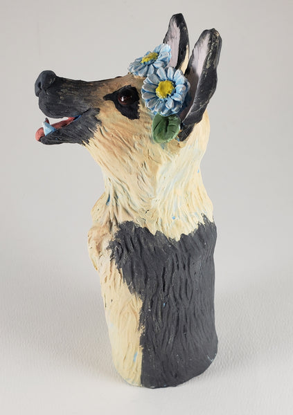 Rolff the German Shepherd Wears a Daisy Headband - Artworks by Karen Fincannon