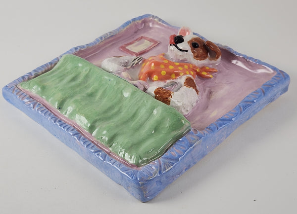 Dog Eating Dinner Tile - Artworks by Karen Fincannon