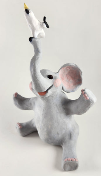 Elliot the Elephant and Cockatoo Friend - Artworks by Karen Fincannon