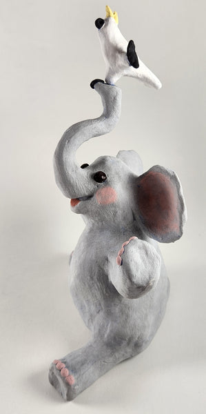 Elliot the Elephant and Cockatoo Friend - Artworks by Karen Fincannon