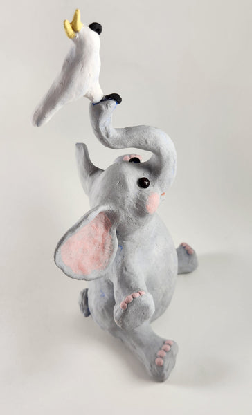 Elliot the Elephant and Cockatoo Friend - Artworks by Karen Fincannon
