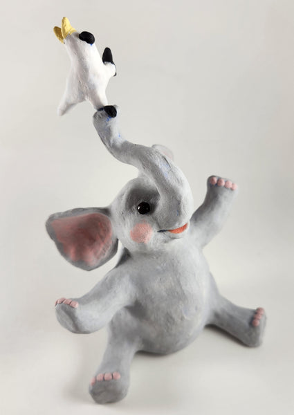 Elliot the Elephant and Cockatoo Friend - Artworks by Karen Fincannon