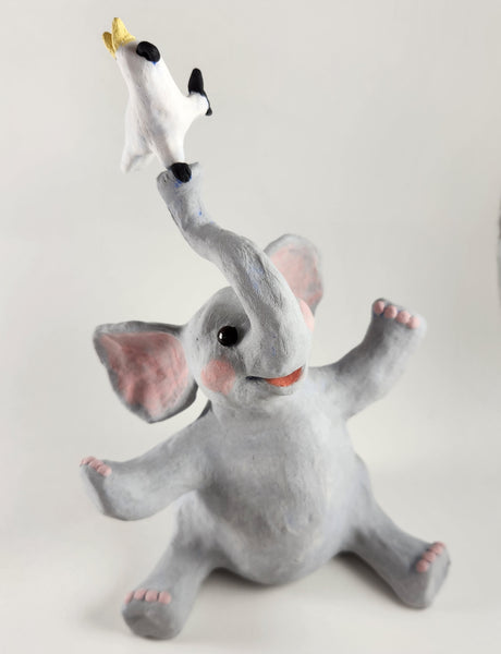 Elliot the Elephant and Cockatoo Friend - Artworks by Karen Fincannon