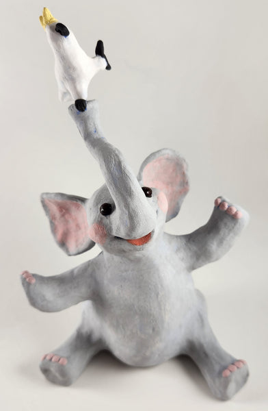 Elliot the Elephant and Cockatoo Friend - Artworks by Karen Fincannon