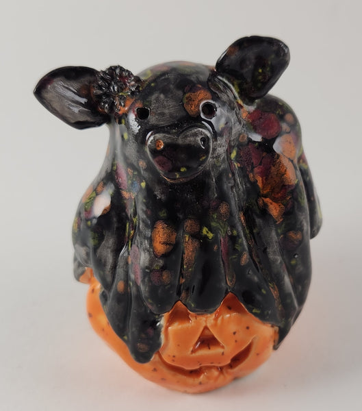 Ghost Cow on a Pumpkin! - Artworks by Karen Fincannon