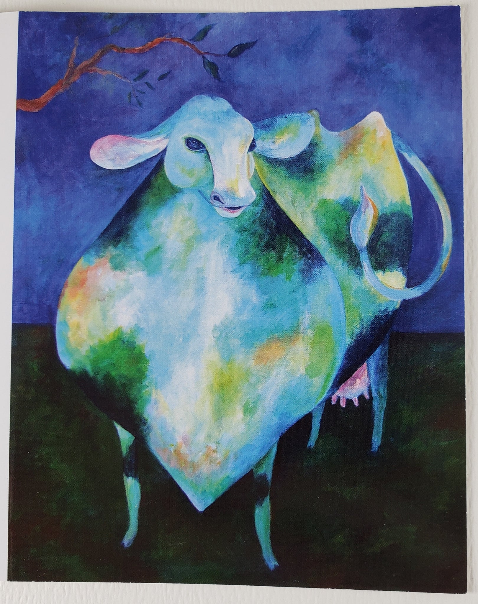 Blue Cow Greeting Card - Artworks by Karen Fincannon