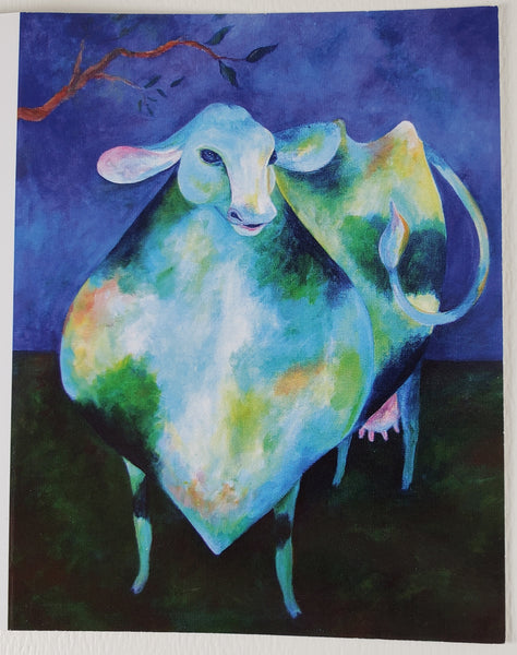Blue Cow Greeting Card - Artworks by Karen Fincannon