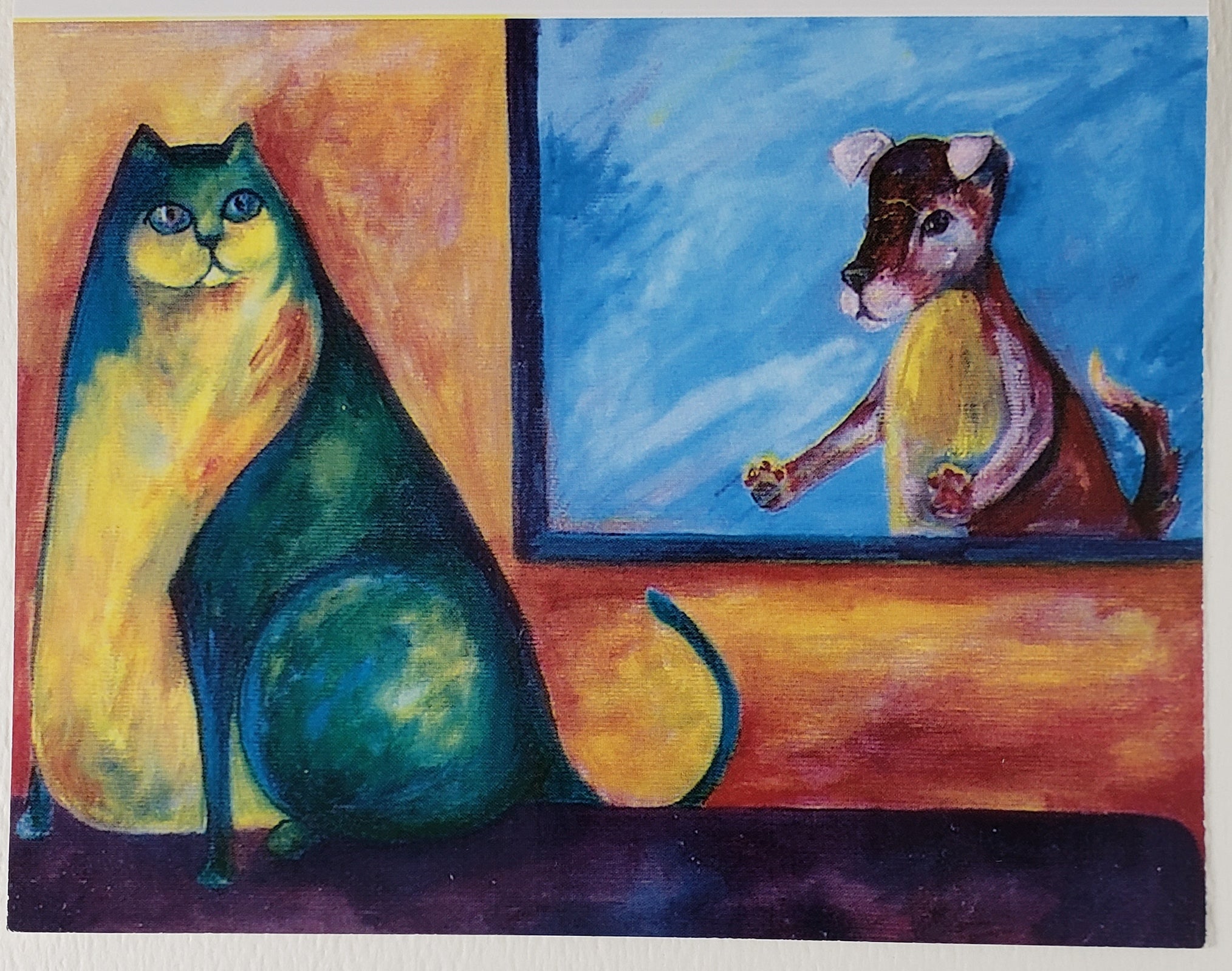 Cat and Dog Greeting Card - Artworks by Karen Fincannon