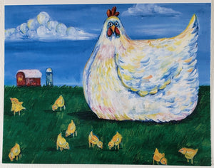 Chicken with Chicks Greeting Card - Artworks by Karen Fincannon