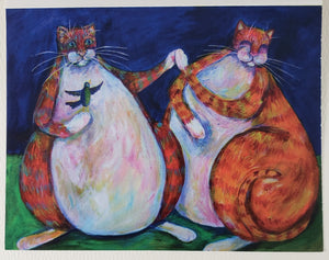Two Cats High Five Greeting Card - Artworks by Karen Fincannon