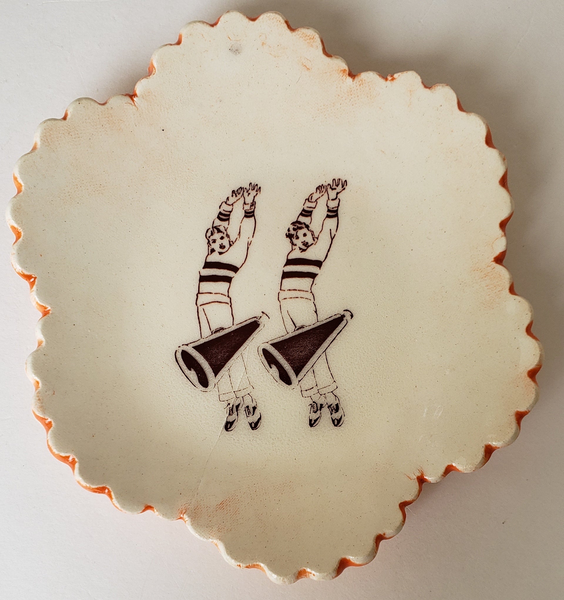 Tiny Plate with Two Cheerleaders - Artworks by Karen Fincannon