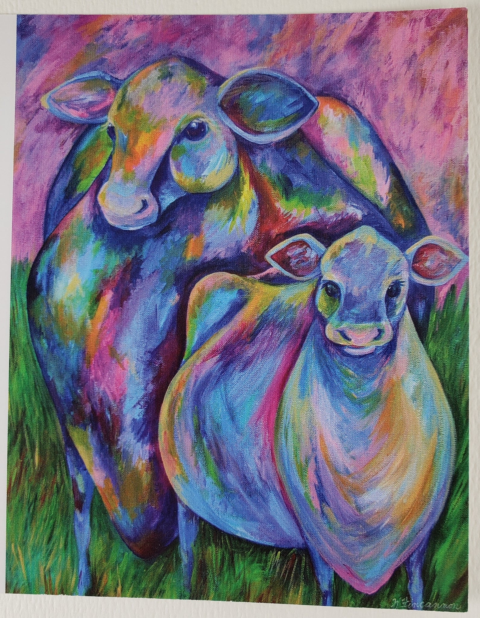Two Colorful Cows Greeting Card - Artworks by Karen Fincannon