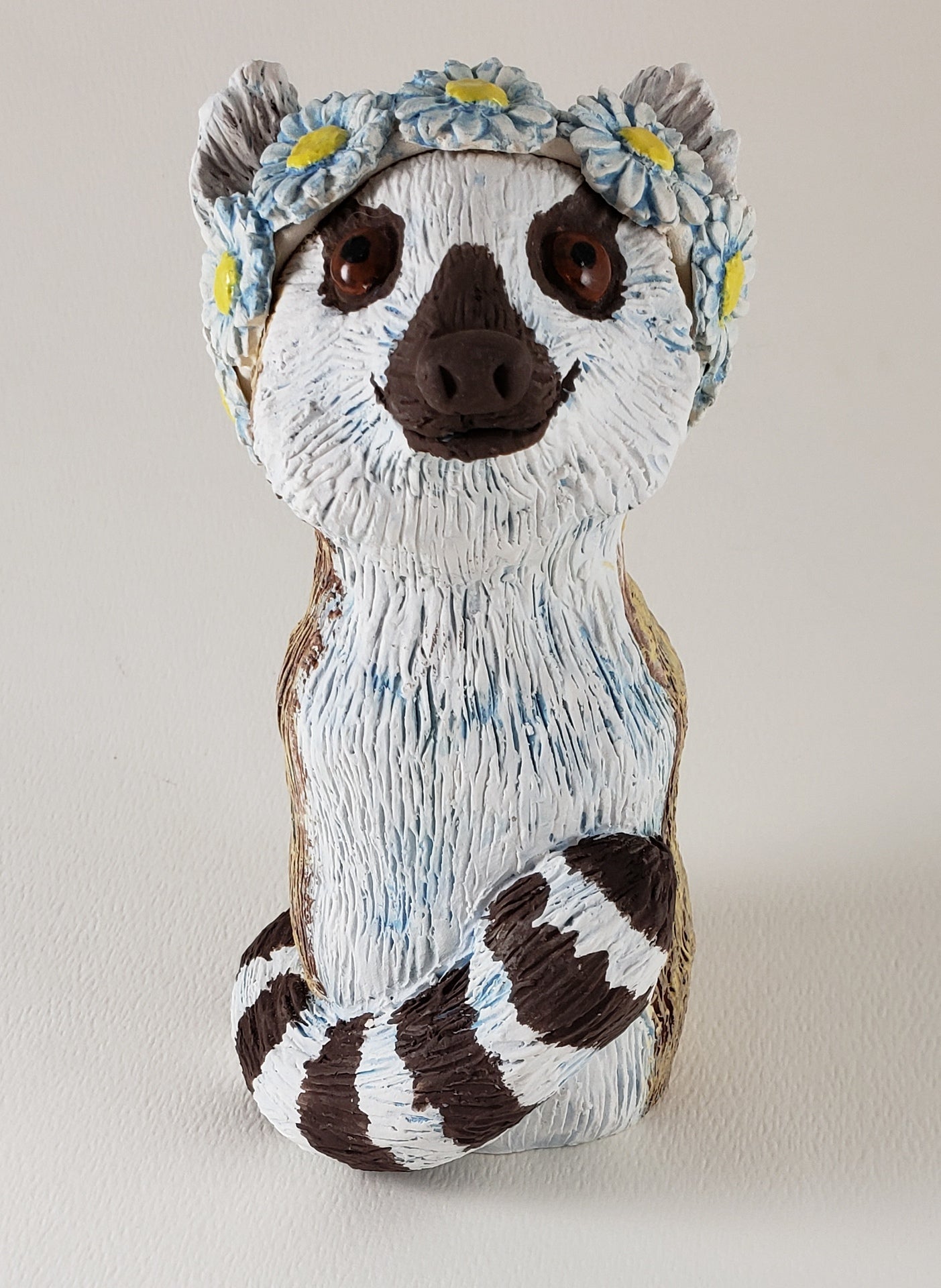Rochelle the Ring Tailed Lemur Wears a Daisy Headband - Artworks by Karen Fincannon