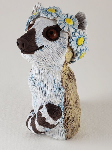 Rochelle the Ring Tailed Lemur Wears a Daisy Headband - Artworks by Karen Fincannon