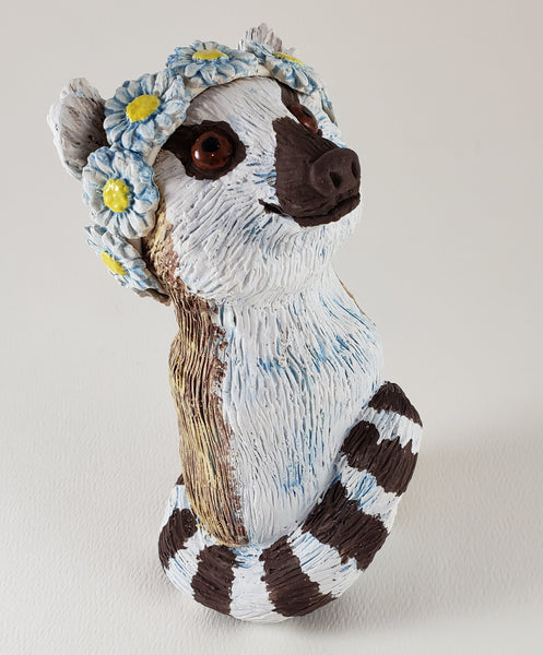 Rochelle the Ring Tailed Lemur Wears a Daisy Headband - Artworks by Karen Fincannon