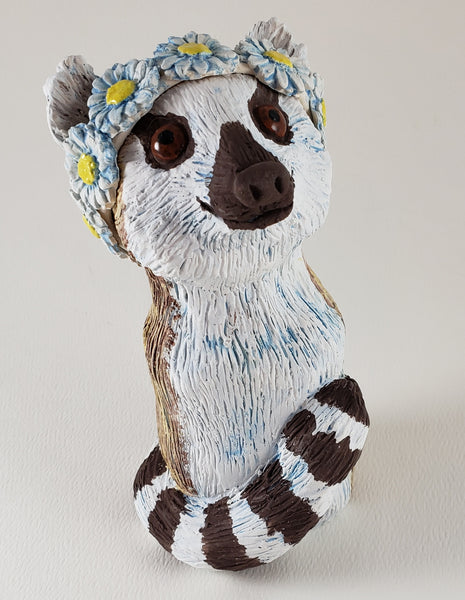 Rochelle the Ring Tailed Lemur Wears a Daisy Headband - Artworks by Karen Fincannon