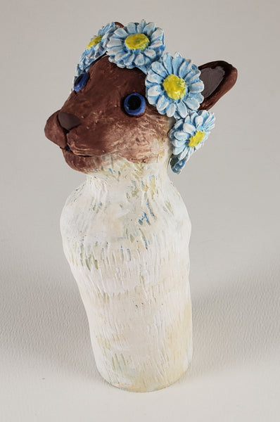 Sasha the Siamese Cat Wears a Daisy Headband - Artworks by Karen Fincannon
