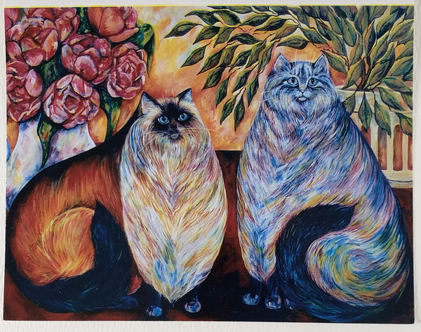 Two Colorful Cats Greeting Card - Artworks by Karen Fincannon