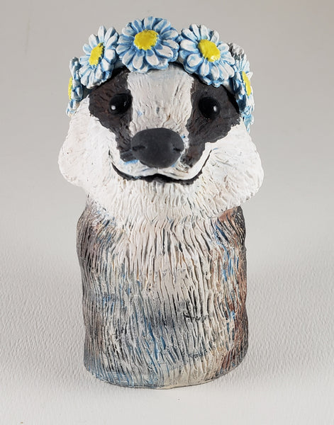 Frances the Badger Wears a Daisy Headband - Artworks by Karen Fincannon