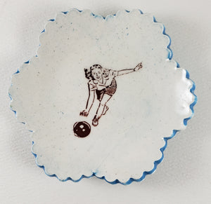 Tiny Plate with woman bowling