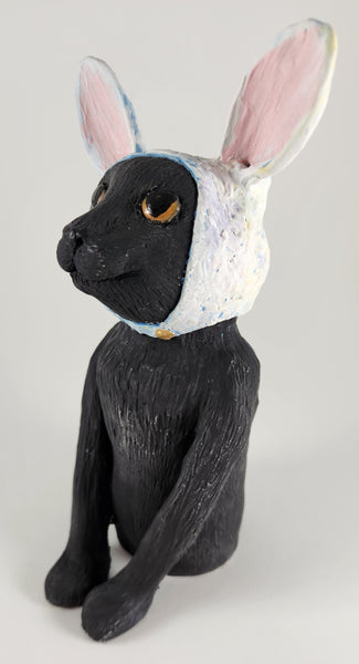 Black Cat with Bunny Hat