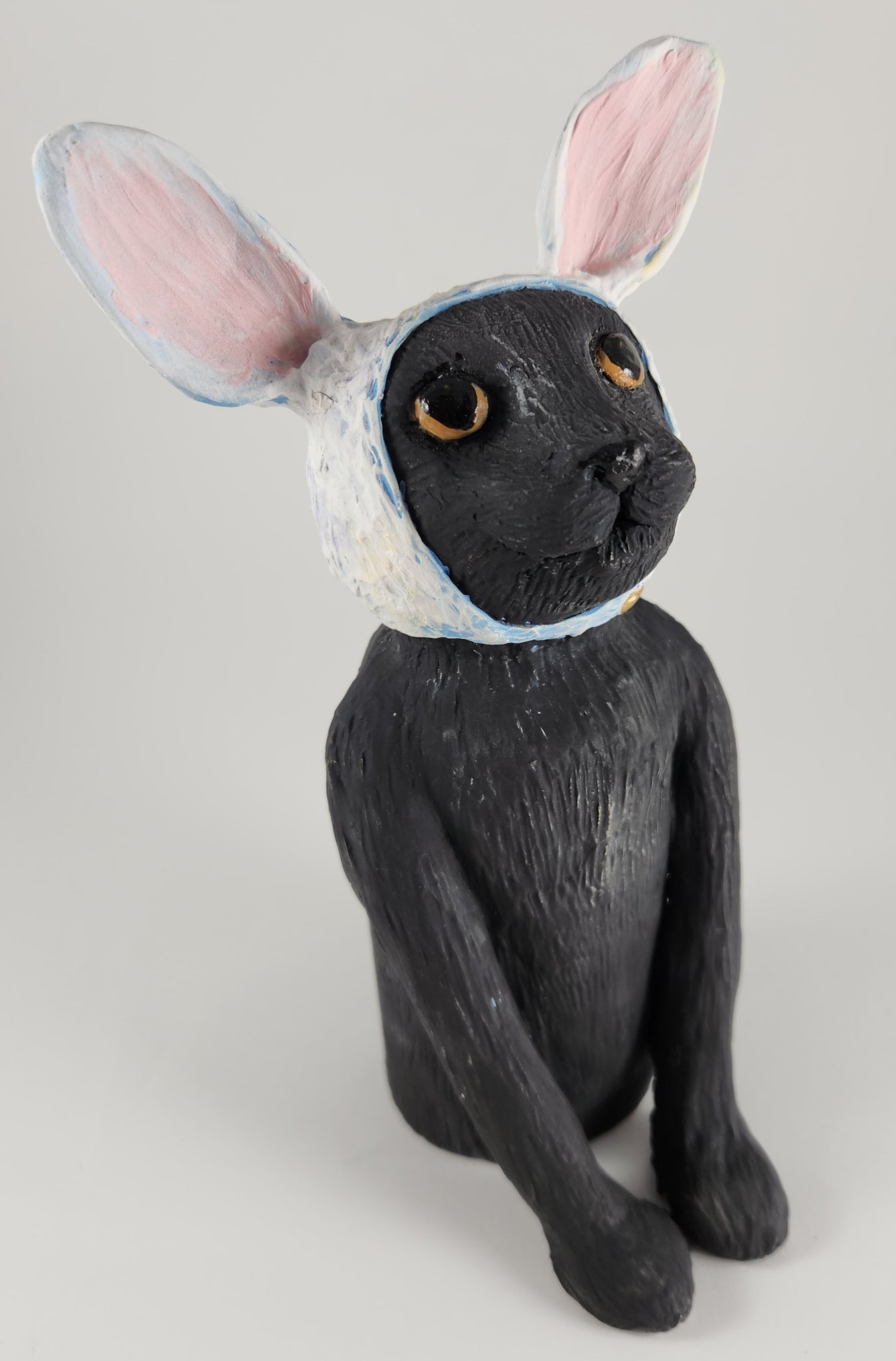 Black Cat with Bunny Hat