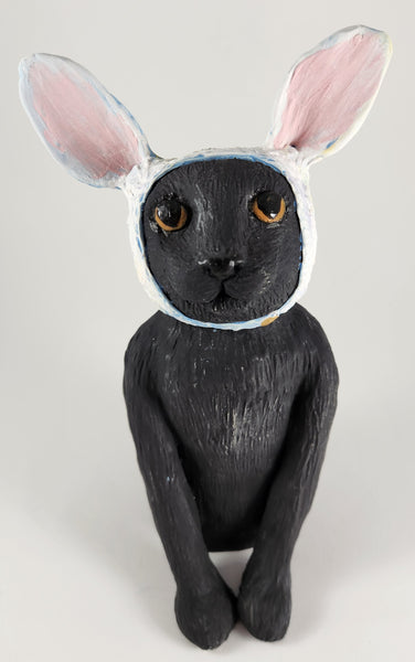 Black Cat with Bunny Hat